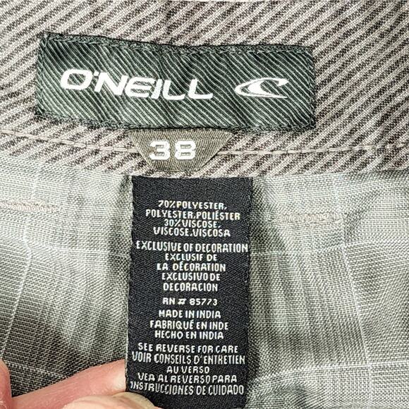 O'Neill Hybrid Board Shorts Men 38 Gray Plaid Flat Front Wicking Swim Beach 11" - Picture 3 of 10
